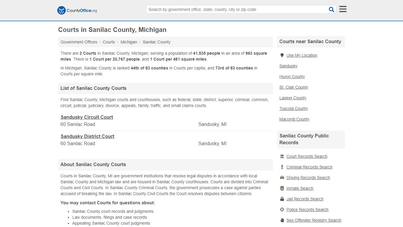 Courts - Sanilac County, MI (Court Records & Calendars)